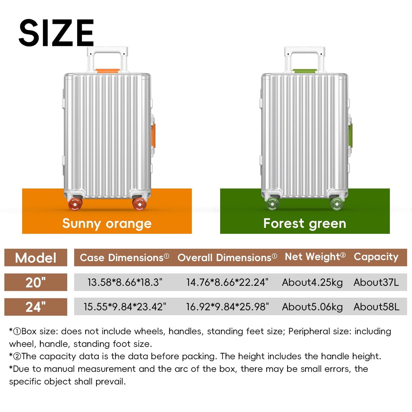 ROAMING 24 Inch Check Luggage Durable All Aluminum Hardshell Suitcase - Zipperless Luggages Airline Approved with 360° Spinner Wheels, TSA Lock, USB Port Smart Organizational Pockets (Silver orange)