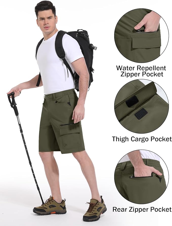 CRYSULLY Men's Hiking Cargo Shorts Outdoor Summer Lightweight Quick Dry Work Casual Shorts with 5 Zipper Pockets