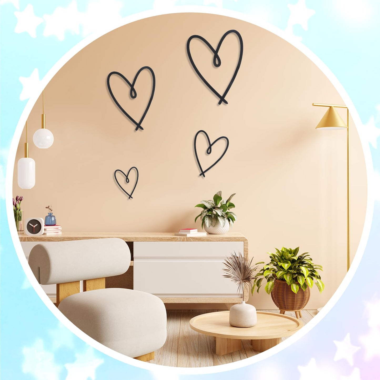 Tucnoeu 4pcs Black Infinity Heart Wall Decor Metal Heart Wall Art Decor Beautiful Bed Wall Decor for Room Living,Wedding Decor