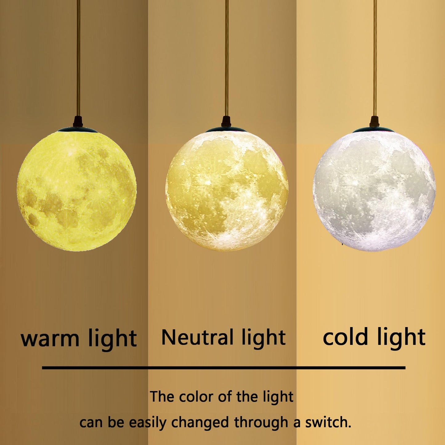 HFUGUD Modern Led Moon Pendant Lights Fixture,Light Up Globe Night Light,3D Printed Galaxy Moon Lamp for Kids and Adults Bedroom Childrens Room Etc Ceiling Light Decor Gift (LED Bulb Included)