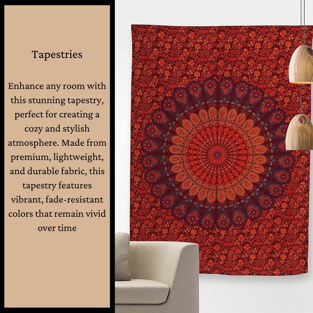 Bless International Handmade Indian hippie Bohemian Psychedelic Peacock Mandala Wall hanging College Dorm Beach Throws Table Cloth Bedding Tapestry (Golden Green, Medium(54x60Inches)(137x152cms))