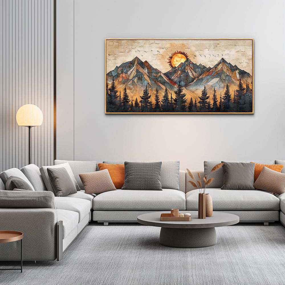 ZUITINGHUA Wood Framed Wall Art For Living Room Canvas Decor For Bedroom Office Decorations Abstract Boho Wall Paintings Mountain Landscape Wall Pictures Modern Home Decor Artwork 20x40 In