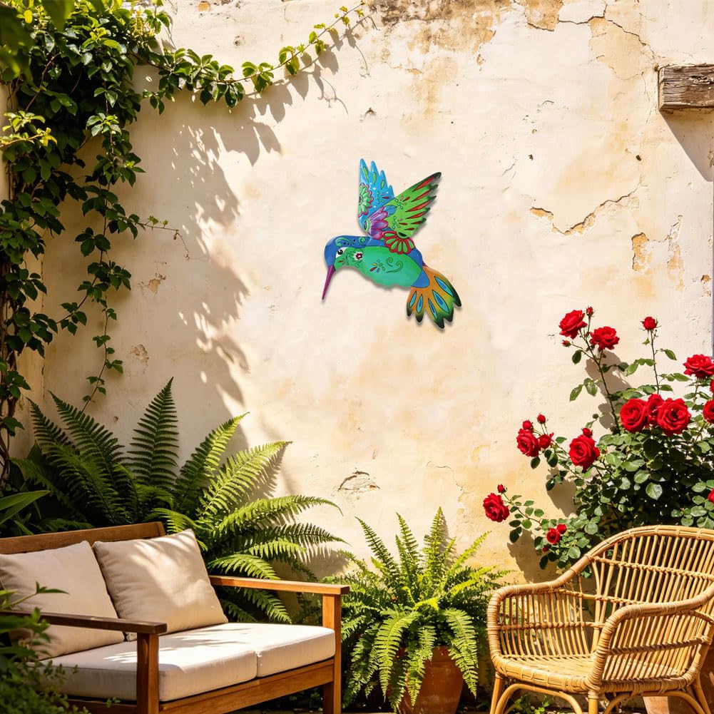 VEWOGARDEN Hummingbird Wall Art, Large Outdoor Metal Hanging Wall Decor for Home Outside Patio Garden Fence Decorations