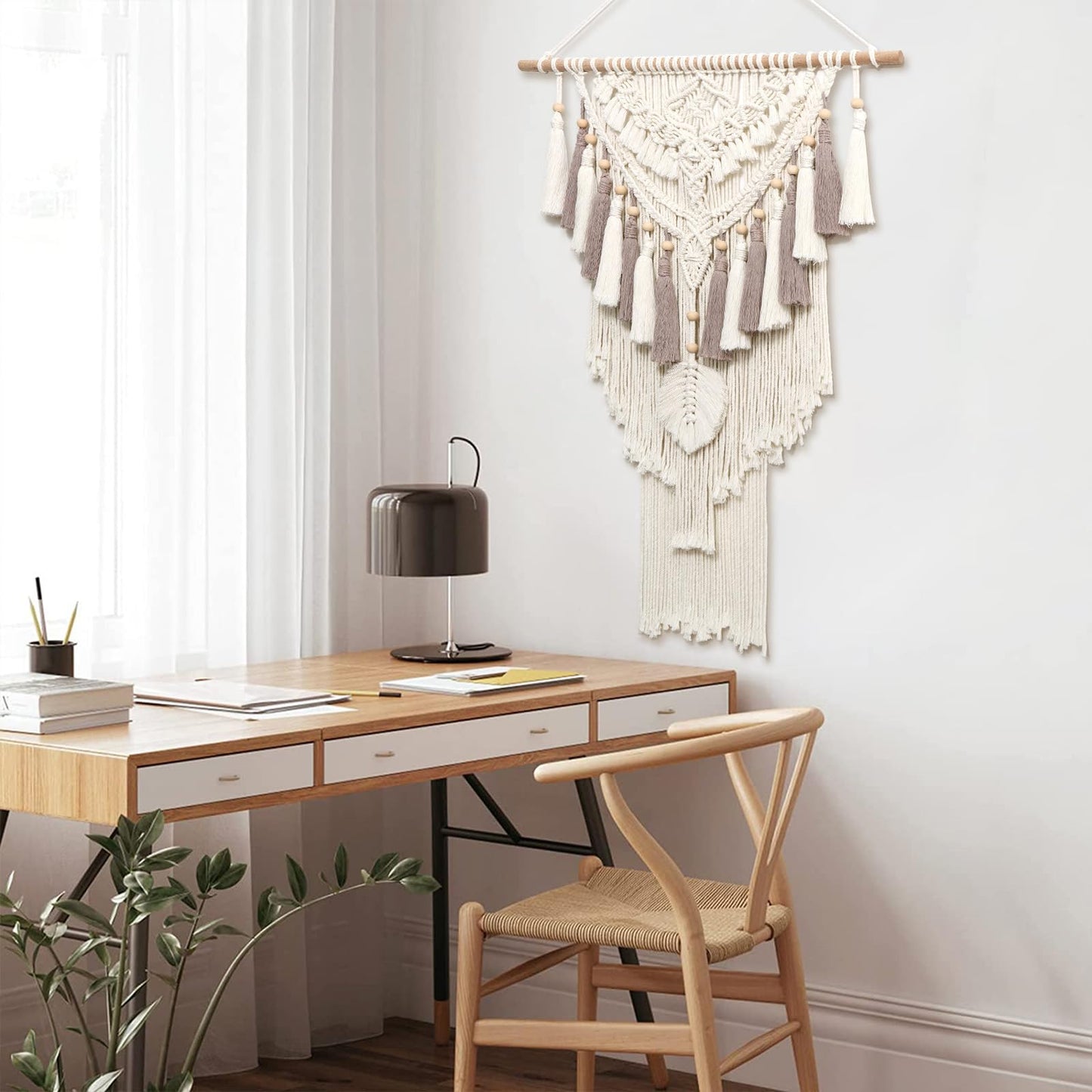 Dremisland Large Macrame Wall Hanging Woven Tapestry Beige Dusty Rose Handmade Tapestry Boho Chic Decor Large Wall Art for Home Apartment Living Room Bedroom Nursery Backdrop 37"x27.6" (Beige)