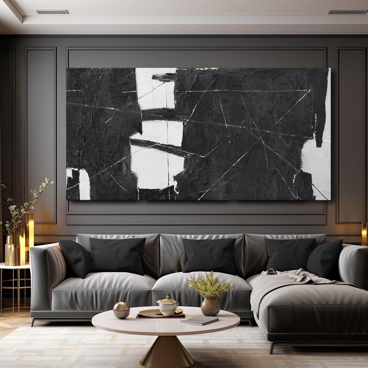 VAYIMDH Black Art Large Abstract Wall Decor for Living Room Black and White Painting on Canvas Line Prints for Walls Office Home Decorations 29x58 Inches