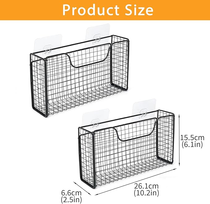 2 Pack Aluminum Foil Organizer, Foil and Plastic Wrap Organizer, Pantry Kitchen Cabinet Door Organizers, Self Adhesive Wall Mounted Storage Hanging Basket for Ziplock Bag, No-Drill, Mesh Metal