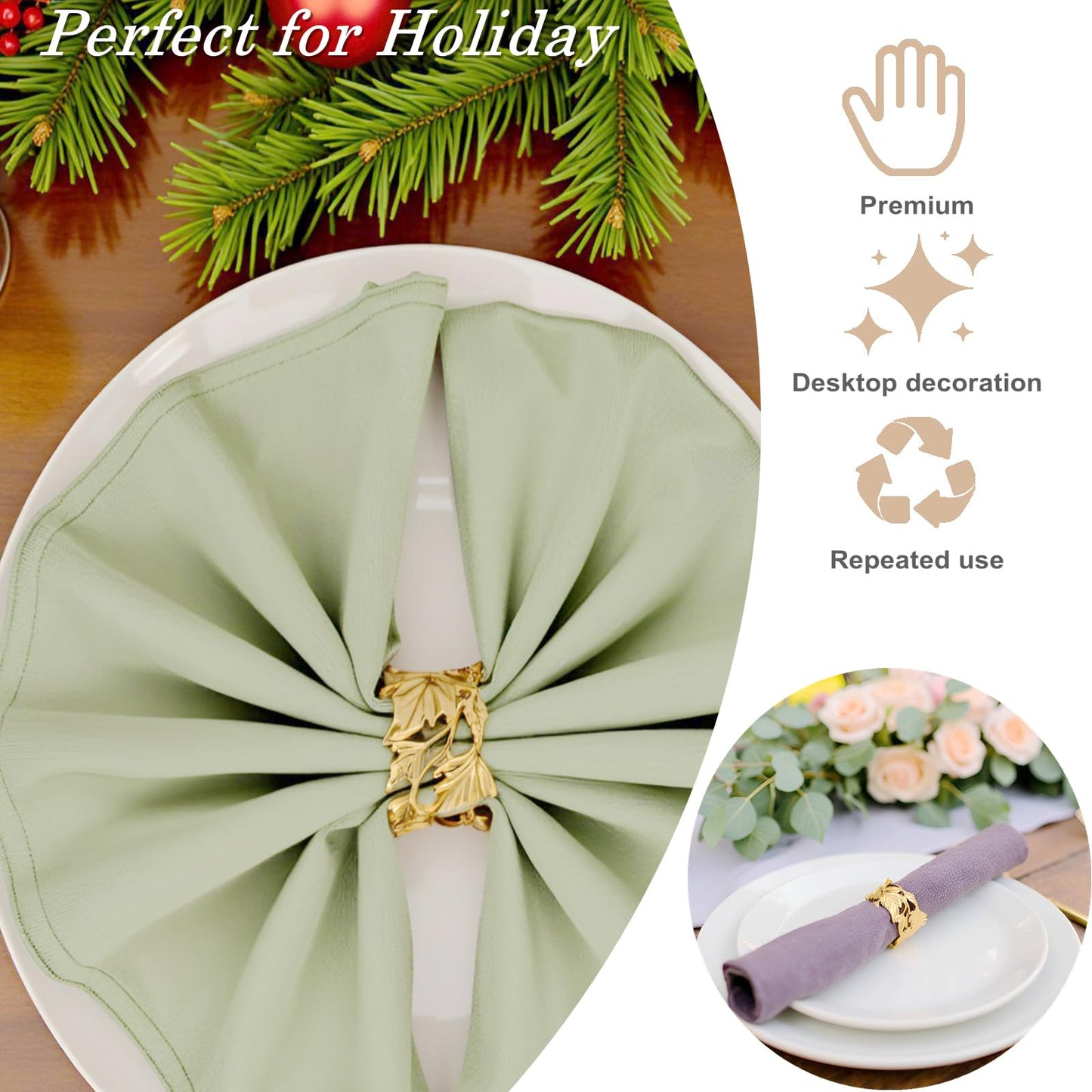 12 Pcs Gold Leaf Napkin Rings Set,Hollow-Out Golden Leaves Napkins Rings Elegant Alloy Holders Bulk for Art Gathering,Thanksgiving Christmas Table Setting Decor,Party Decoration,Daily Use(Round 12)