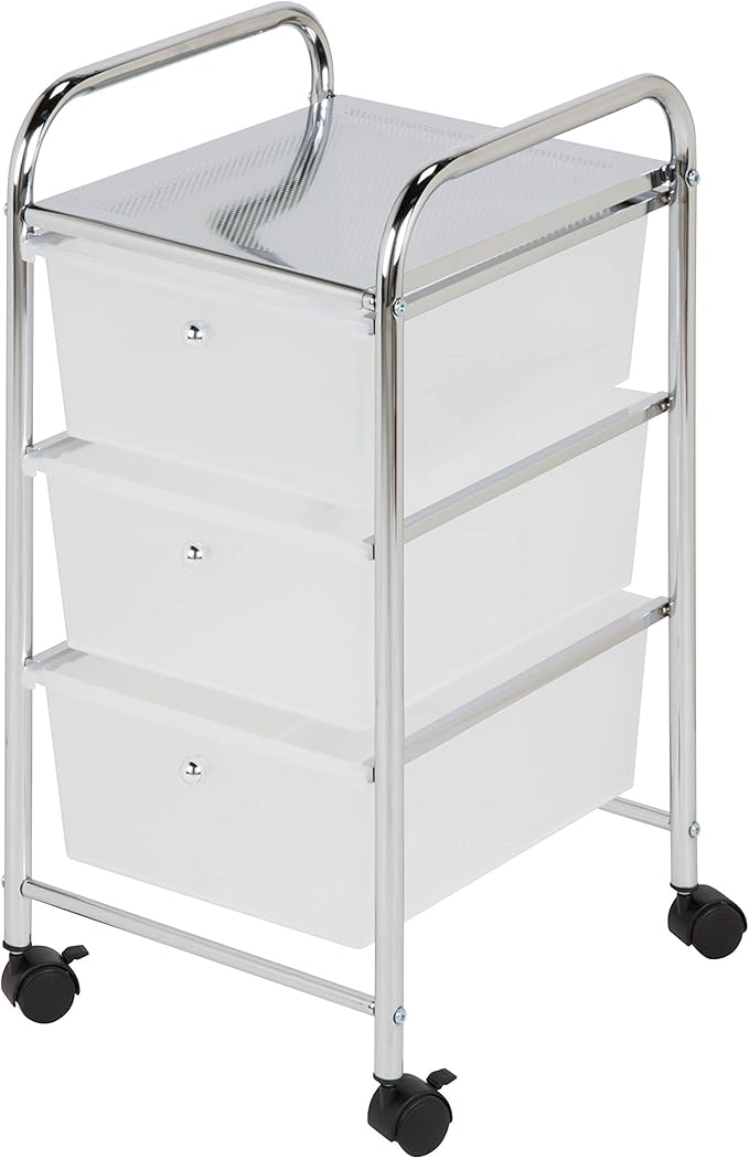 Honey-Can-Do 3-Drawer Plastic Storage Cart on Wheels,Silver