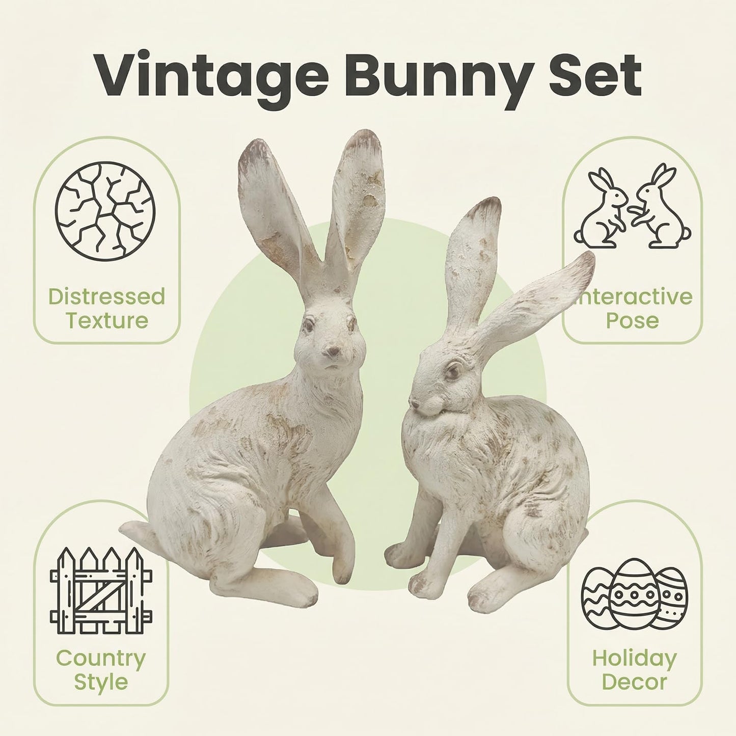 YimiBloss Easter Bunny Decorations Set of 2, 10 Inch Large Distressed Resin Rabbit Figurines, Spring Home Decor for Outdoor, Yard, Garden, Table,Farmhouse & Rustic Bunny Statues Decor Gifts (Large)