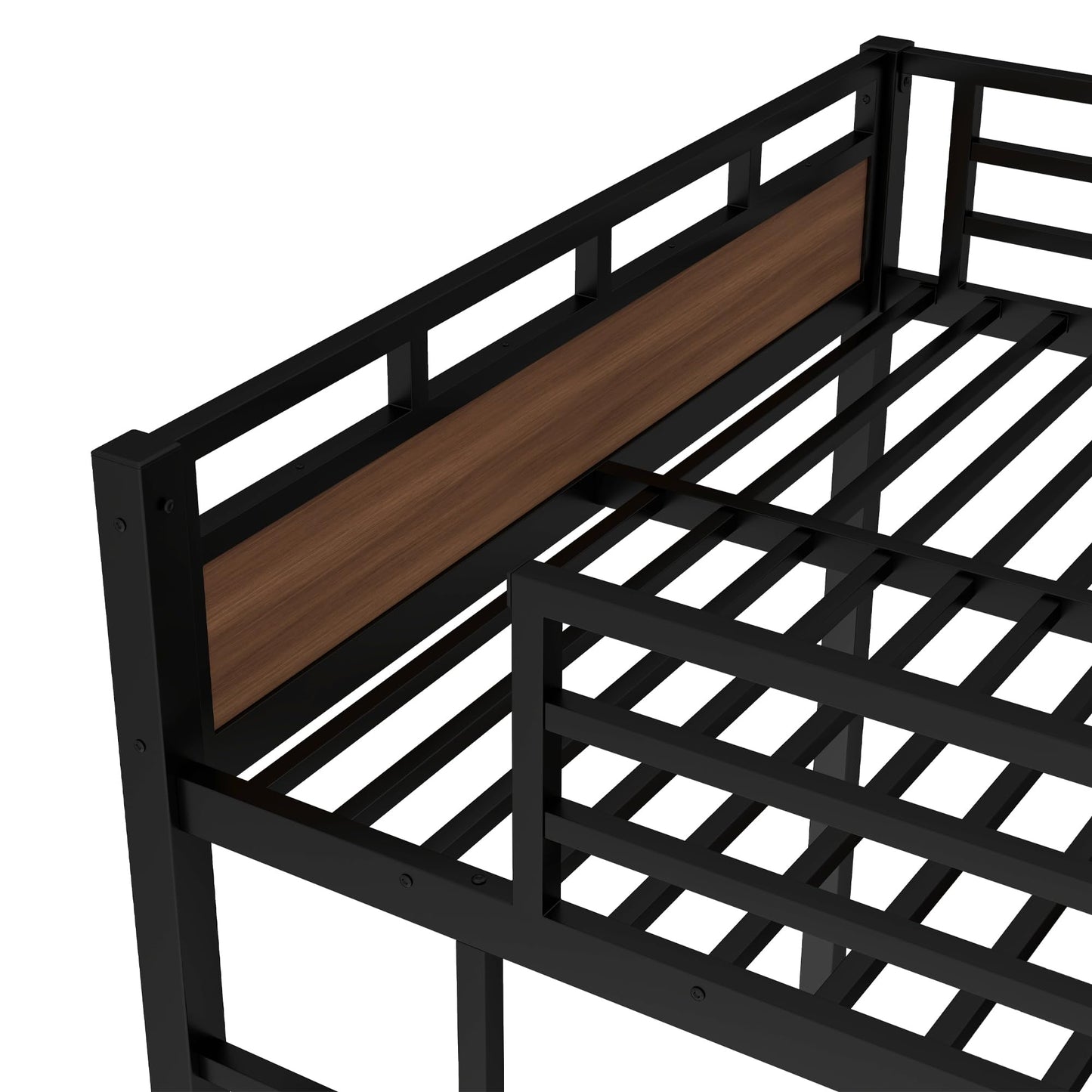 Bellemave Detachable Bunk Bed Queen Over Queen, Metal Bunk Bed with Guardrails, Queen Size Loft beds for Kids, Teens & Adults(Walnut Color)