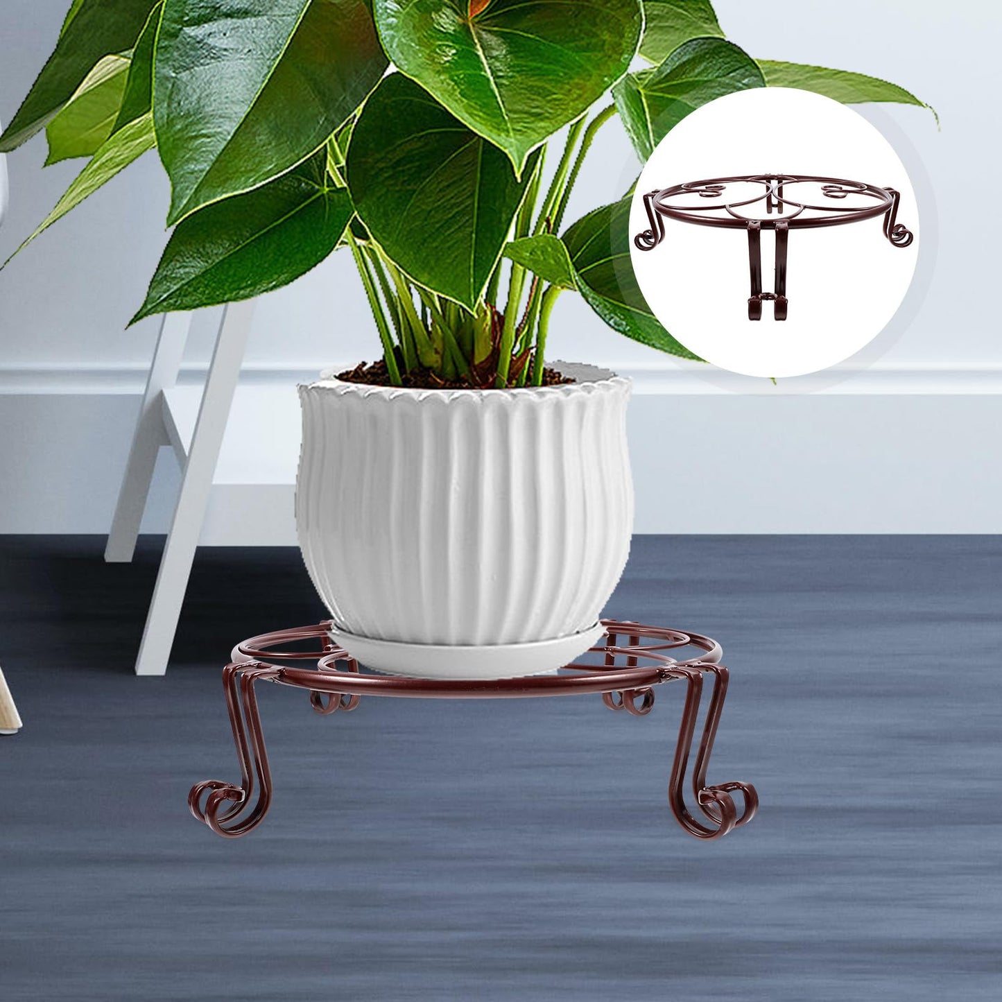 Operitacx Wrought Iron Plant Stand Single Layer Metal Flowerpot Rack Farmhouse Plant Holder for Indoor Outdoor Use Antique Copper Finish