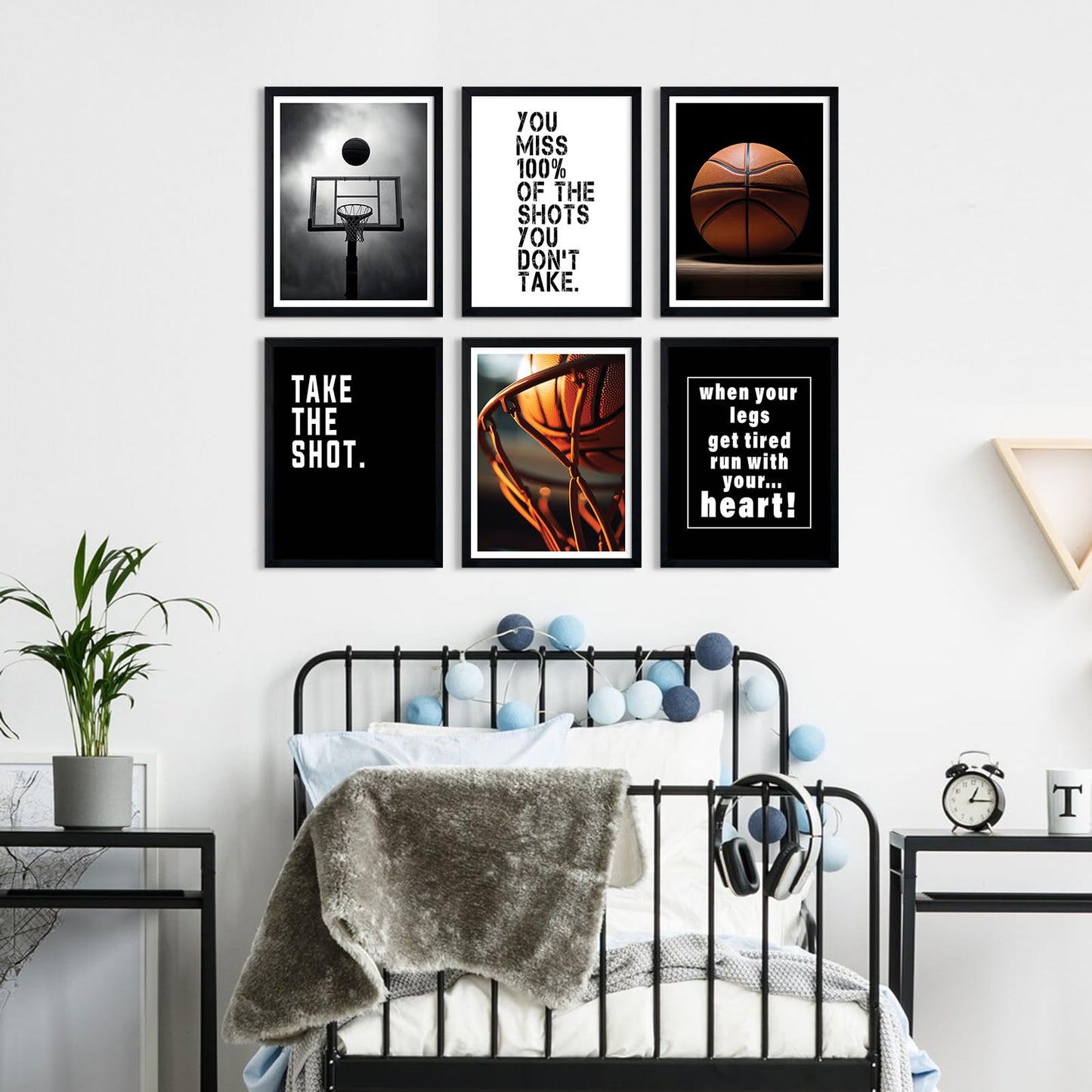 Basketball Wall Art Sports Canvas Poster Boys Room Wall Decor Inspirational Basketball Prints Motivational Quote Pictures Teen Sports Painting Black White Artwork for Kids Bedroom 8x10 Inch Unframed