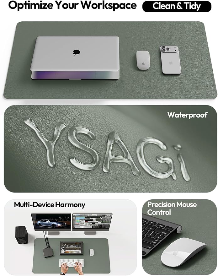 YSAGi Leather Desk Protector, Office Mat, Large Mouse Mat, Non-Slip PU Leather Blotter, Laptop Desk Mat, Waterproof Writing Pad for Office and Home(Dark Green, 63" x 17.2")