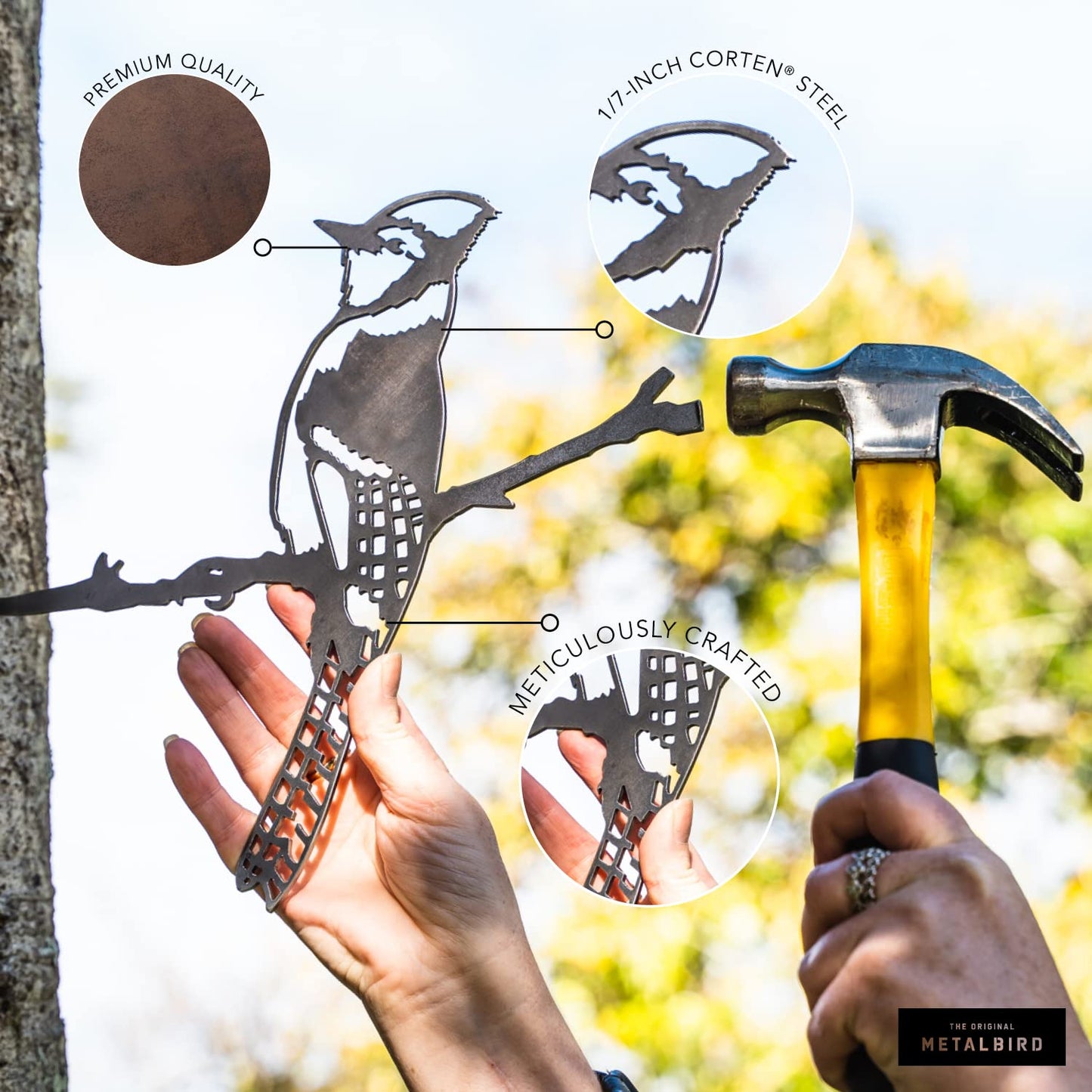 METALBIRD - Bald Eagle - Outdoor Tree Ornaments in Corten Steel - Metal Art Proudly Made in The USA