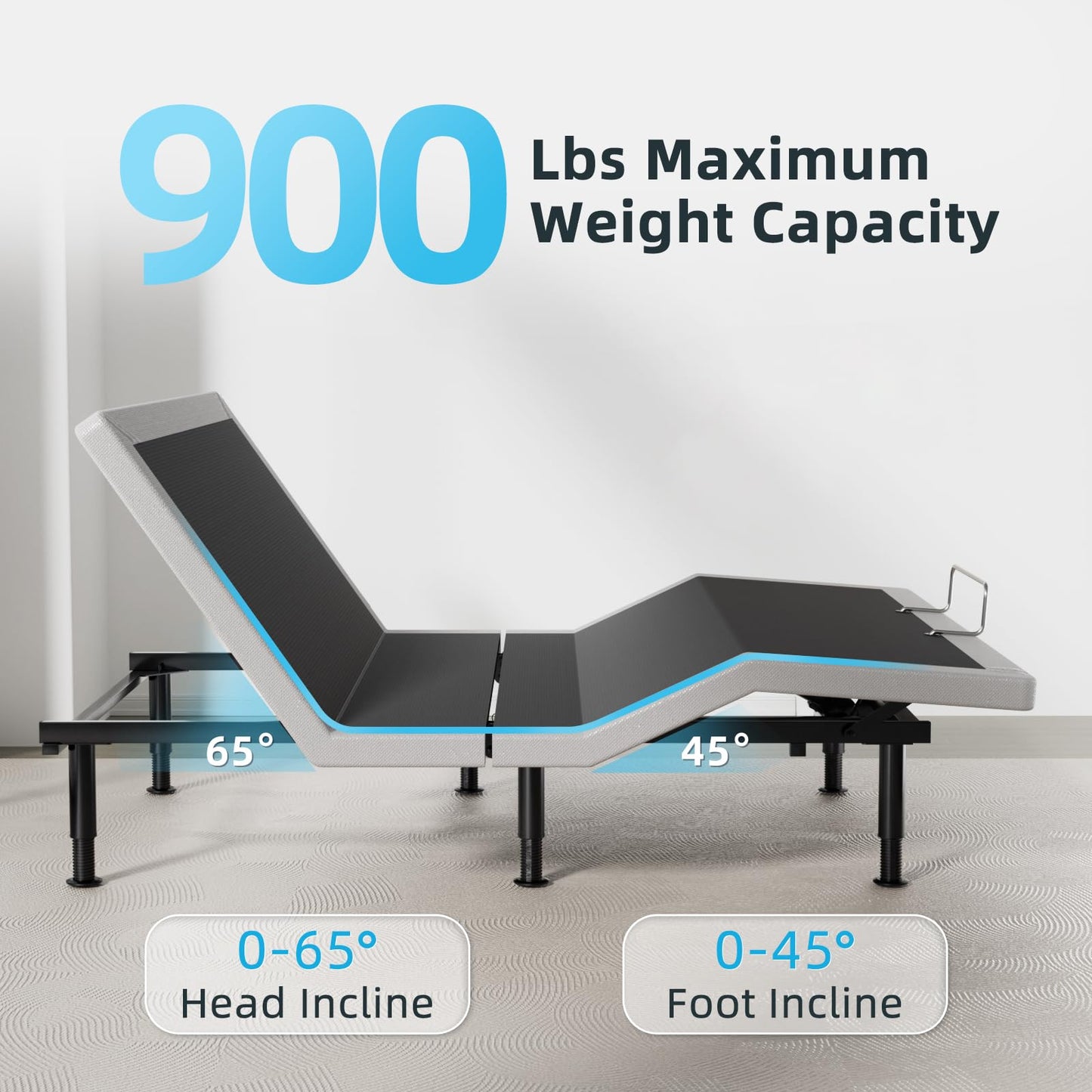 Yiree Heavy Duty King Adjustable Bed Frame, Wireless Remote, Dual USB Ports,Ergonomic Upholstered Bed Frame, Lift Motor, Under Bed Lighting, Independent Head and Foot Tilt