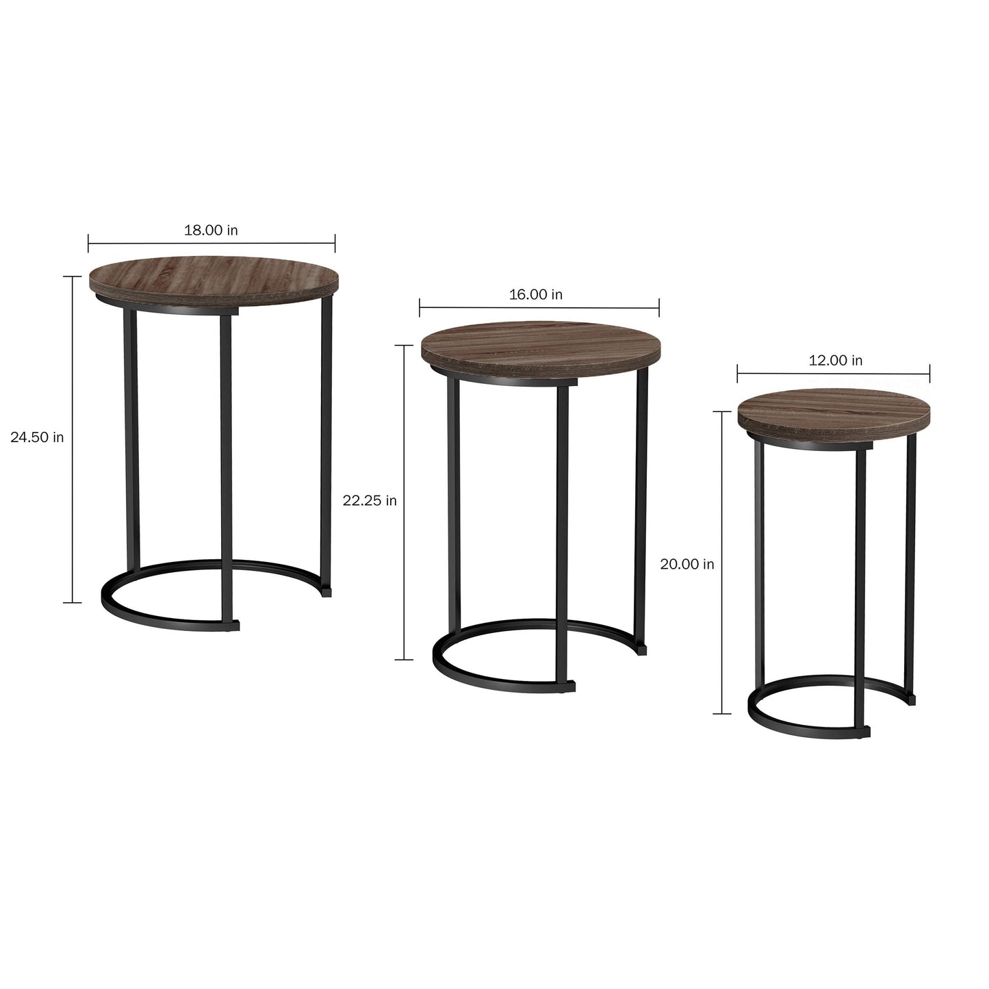 Lavish Home Nesting Tables - Set of 3 Round Side Tables for Living Room, Bedroom, or Home Office - Woodgrain-Look End Table Set - Modern Living Room Furniture (Gray/Brown)