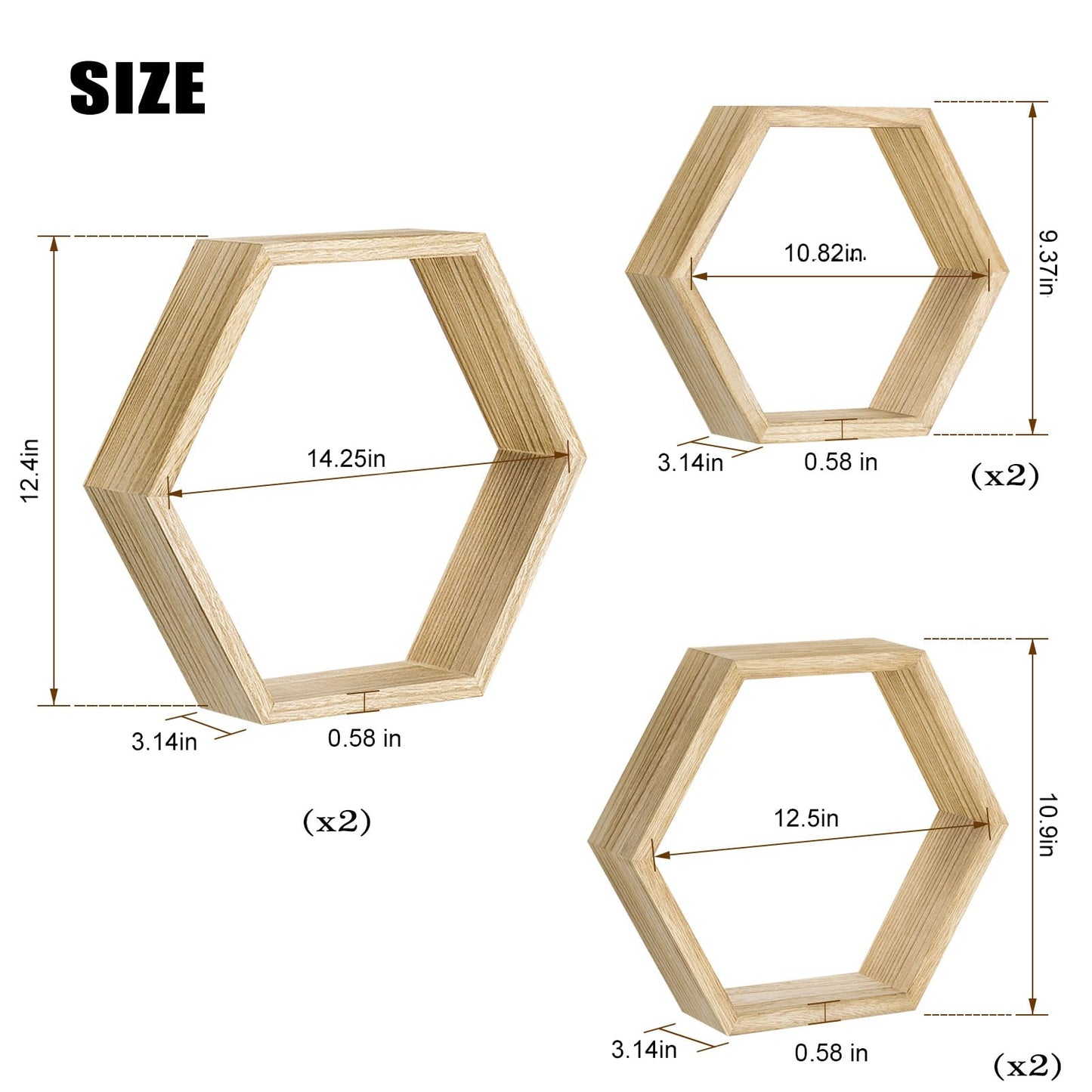 NOVIMANGO Hexagonal Floating Shelves Wall Mounted Set of 6 Wooden Hexagon Shelves Farmhouse Storage Honeycomb Shelves Hexagon Hanging Shelves Rustic Geometric Shelf for Nursery Bedroom Living Room