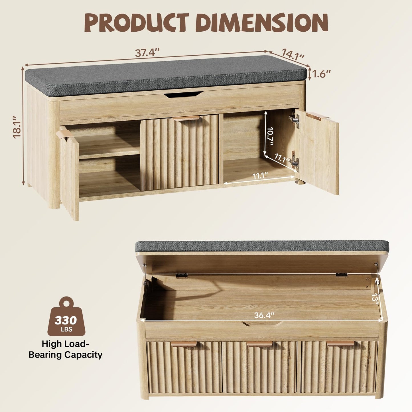 LOOMORA Shoe Bench with Storage - Lift Top Entryway Bench with Hidden Storage, Shoe Rack with Adjustable Shelves and Cushioned Seat, Wooden End of Bed Bench for Bedroom, Living Room and Hallway,Nature