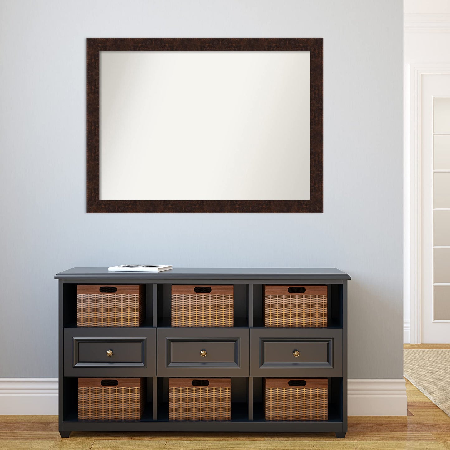 Amanti Art Bronze Wall Mirror 31x42 William Mottled Bronze Narrow Rectangle Bathroom Mirror for Wall Decor Living Room, X-Large Casual Frame, Hangs Horizonally and Vertically, Bathroom Decor,