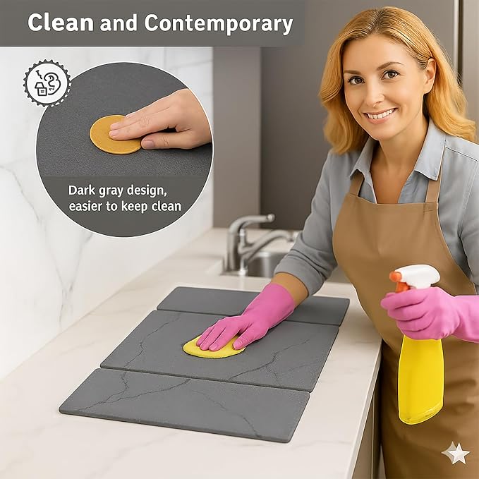 Stone Drying Mat for Kitchen Counter ,19.7"×14.7" Diatomaceous Earth Dish Drying Mat, Absorbent Drying Stone Mat for Modern Kitchen Countertop (Dark Gray, Medium)