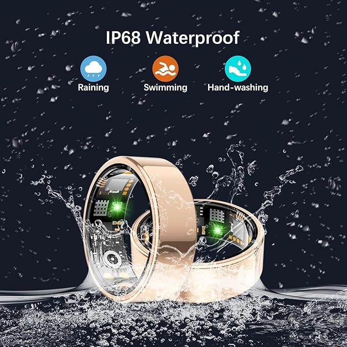 Health Tracker Ring, Smart Health Ring for Women Men with Heart Rate, Blood Oxygen, Sleep Monitor, Steps,Calories, No Subscription Fee, IP68 Waterproof Smart Ring for iPhone & Android (Rose Gold, 11#)