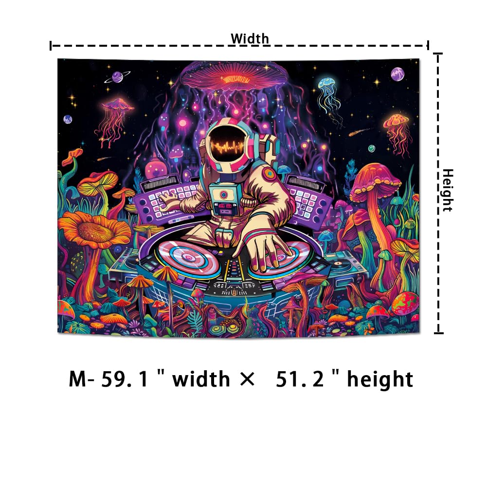 Amhokhui Blacklight Astronaut Tapestry UV Reactive Funny DJ Music Tapestry Trippy Aesthetic Tapestriesy Galaxy Space Tapestries Flower Wall Hanging Decor for Home