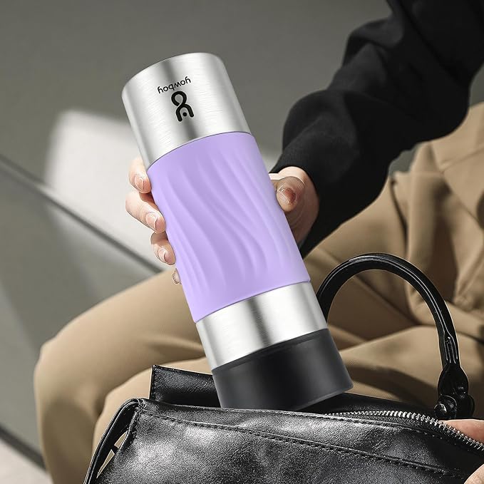 Travel Coffee Mug with 360°Lid, Travel Coffee Tumbler 16 oz Leak Proof, Stainless Steel Insulated Travel Mugs for Hot and Cold Spill Proof Leak Proof(Light Purple)