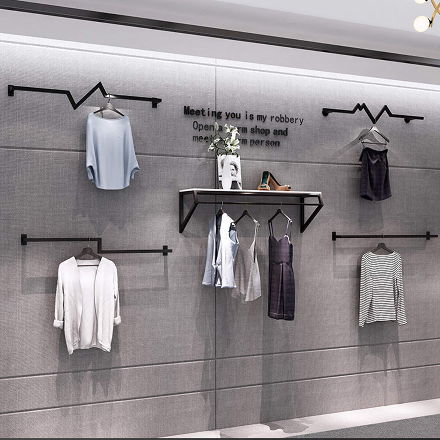 JHNKOJ Heavy Wall-Mounted Metal Garment Rack,Commercial Clothing Store Display Rack Suspended Ceiling Hanger,Clothes Hanger Rod for Retail Stores,Clothes Rod for Boutiqu,D