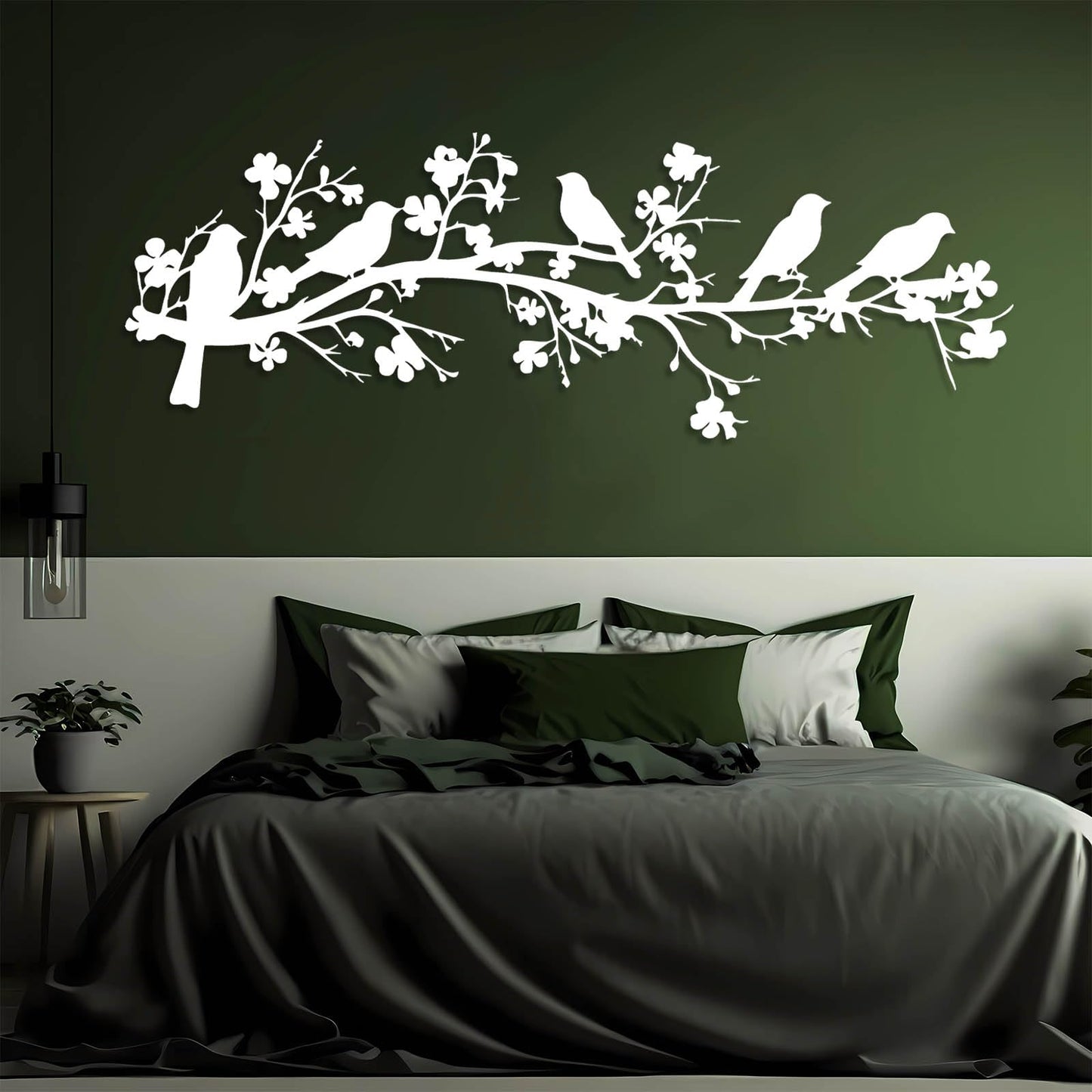 vinwipe Birds on Branch Metal Wall Decor, Metal Birds Wall Art, Bird on Flower Branch Wall Art, Nature Wall Decor, Flowers Wall Decoration, Farmhouse Bedroom Wall Hanging (Gold, 48"x16"/121x42cm)