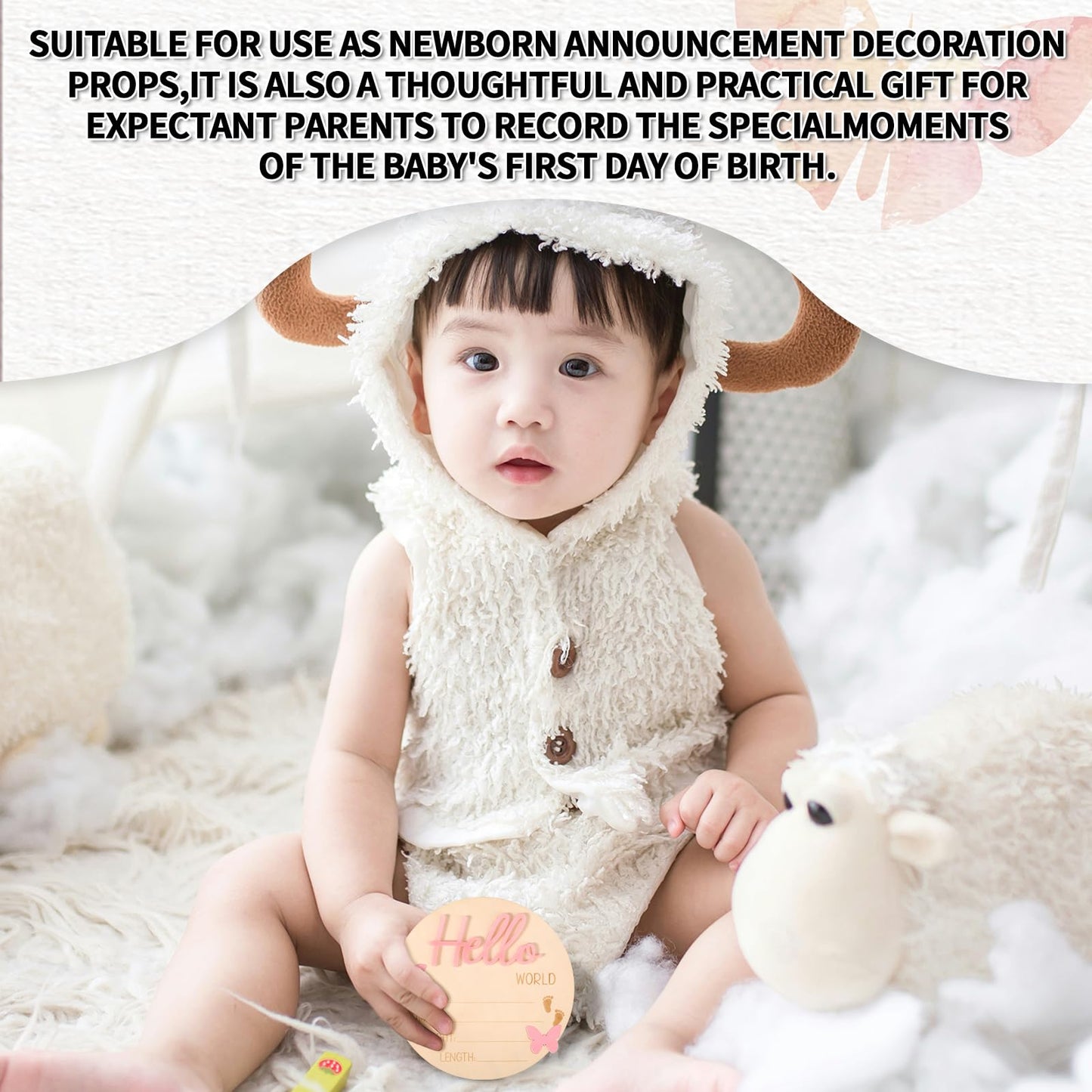 Baby Announcement Board, Wooden Hello World Welcome Newborn Plaque Baby Birth Name Sign Board for New Born Boys Girls Photo Props Hospital Nursery Home