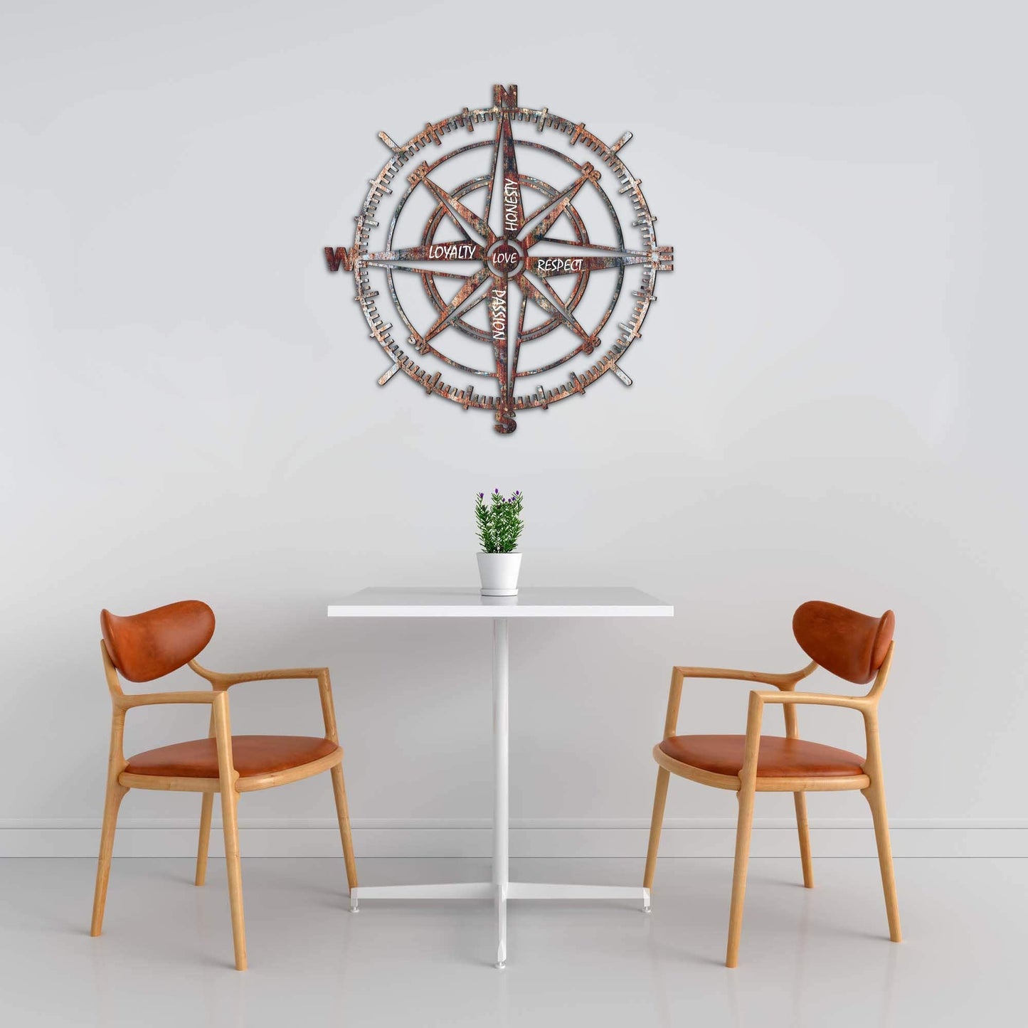 Venovez Compass Wall Decor with Inspirational Words Laser-Cut Metal - Wood Art with Digital Print, Nautical Home Decoration for Living Room, Office, or Gifts