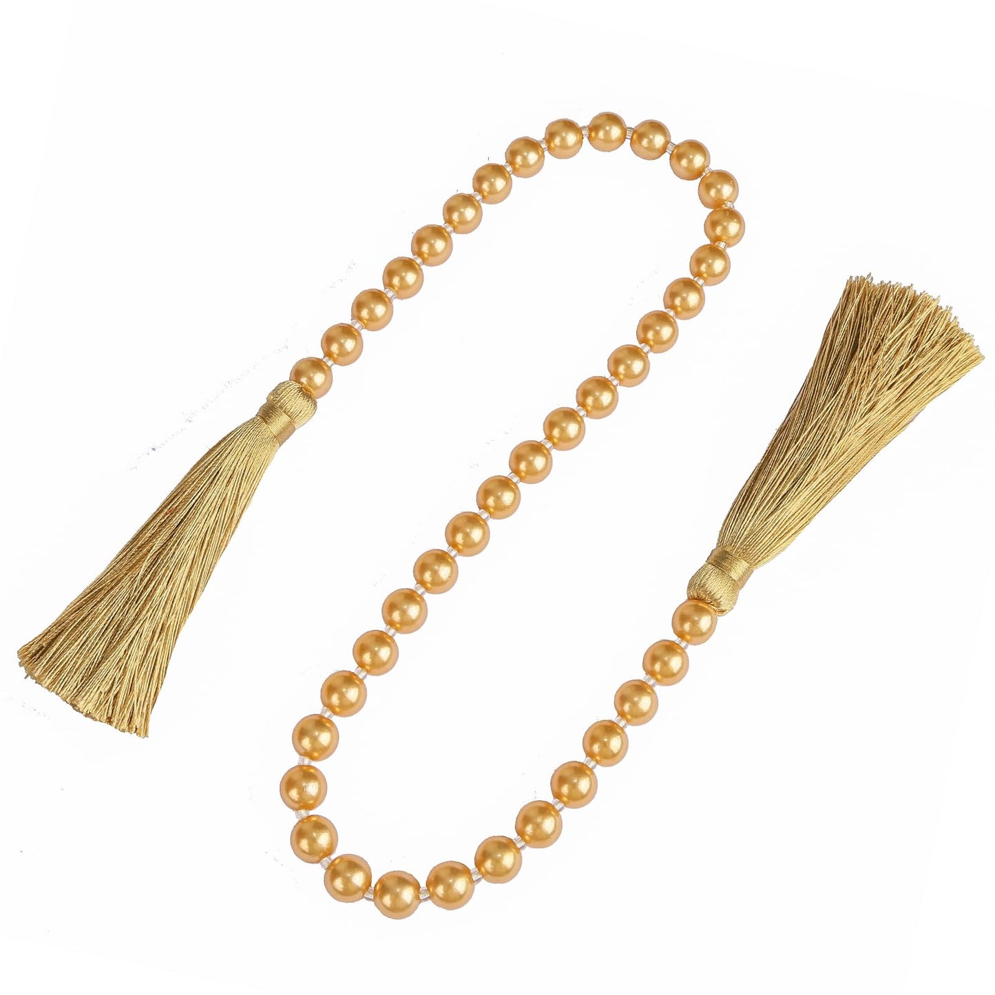 Fenghuangwu 34 Inch Pearl Glass Bead Garland with Tassels - Elegant Boho Table Decor, Fringe Wall Hanging for Wedding, Party, Farmhouse Rustic Prayer Bead Home Decoration(1 Pack,Gold)