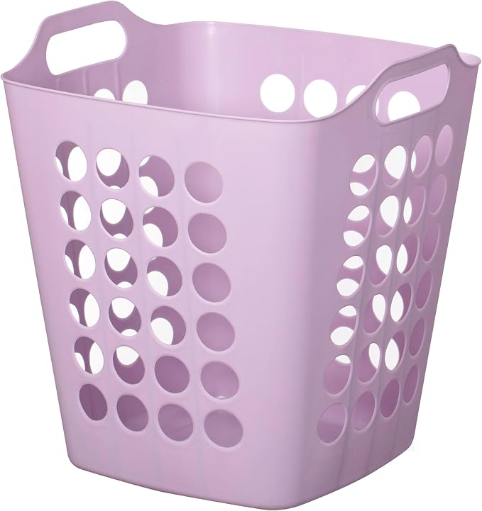 Flexible Plastic Laundry Basket - Square Storage Hamper with Side Handles for Easy Carrying - Versatile Organizer for Laundry, and Household Storage, Purple 50 Litter