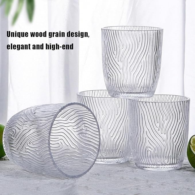 4 PCS Clear Acrylic Drinking Cups Reusable, Plastic Drinking Glasses, Acrylic Glasses Drinkware Stackable, Unbreakable Water Tumblers, Premium Textured, BPA Free, Dishwasher Safe, 330 ml/11.2 oz
