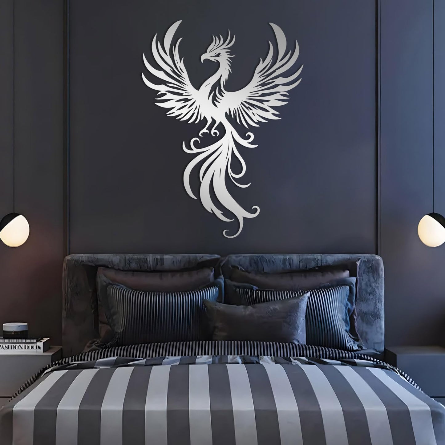 Phoenix Metal Wall Art, Flying Phoenix Metal Wall Decor, Bird Wall Decor, Flying Bird Wall Hanging, Animal Wall Art, Modern Farmhouse Decorations, Living Room Decoration (White, 24"x18"/60x45cm)