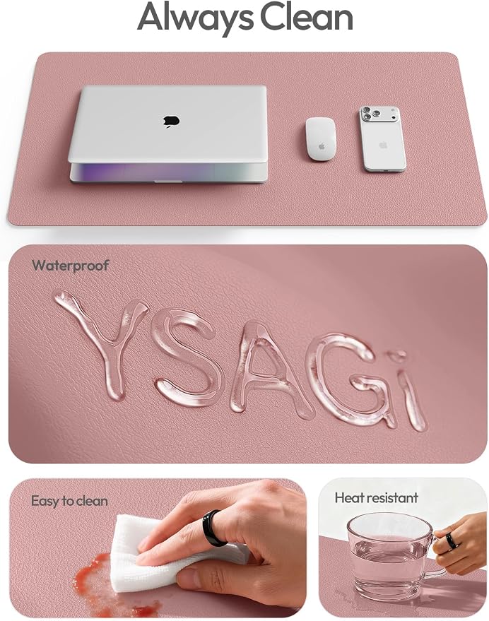 YSAGi Leather Desk Protector, Office Mat, Large Mouse Mat, Non-Slip PU Leather Blotter, Laptop Desk Mat, Waterproof Writing Pad for Office and Home(Pale Mauve, 40" x 24")