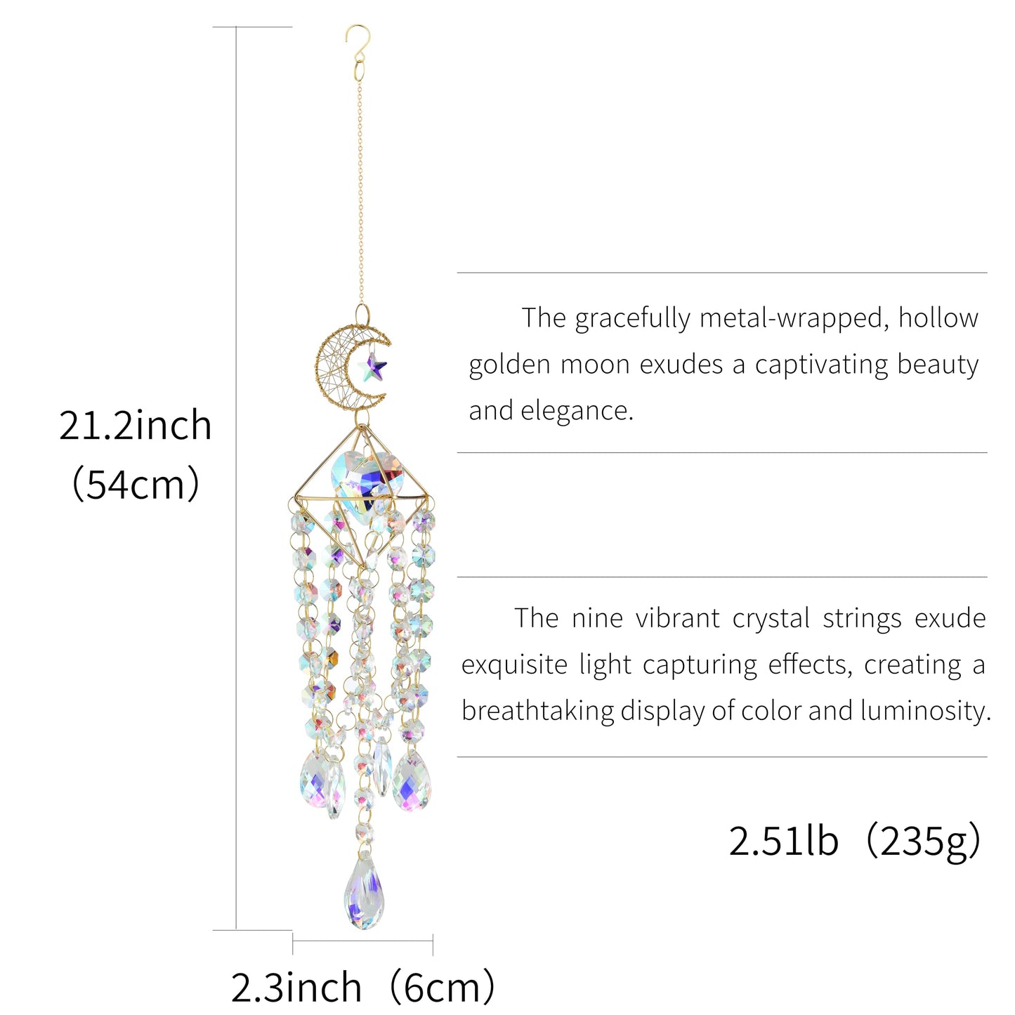 Moon Star Crystal Suncatcher Hanging Ornament - Rainbow Maker Prism Pendant for Window, Home, Garden, Wedding Decor, Ideal Gift for Mom, Women, Girls