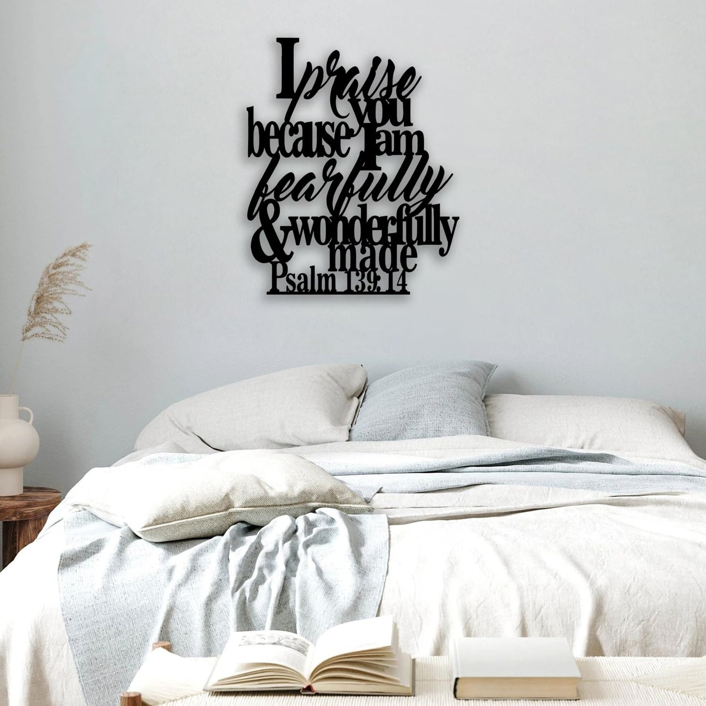 Psalm 139 14 Metal Wall Decor - Christian Inspirational Room Decor Motivational Scripture Wall Art Home Decor for Living Room, Bedroom, Dining Room, Bathroom, Office (Black)