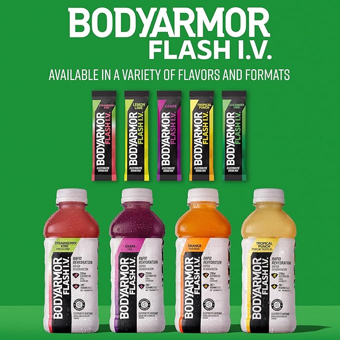 BODYARMOR Flash IV Electrolyte Packets, Lemon Lime - Zero Sugar Drink Mix, Single Serve Packs, Coconut Water Powder (15 Count)