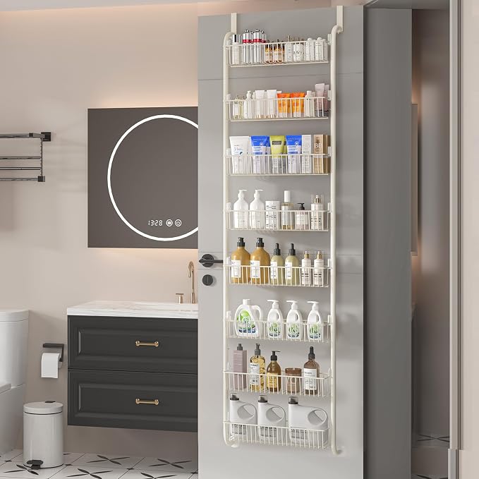 MIAOLI Over the Door Pantry Organizers and Storage, 8-Tier Spice Rack, Home & Kitchen Storage Shelves for Cabinet, Large Capacity Hanging Seasoning Organizer, Laundry Room Organization, White