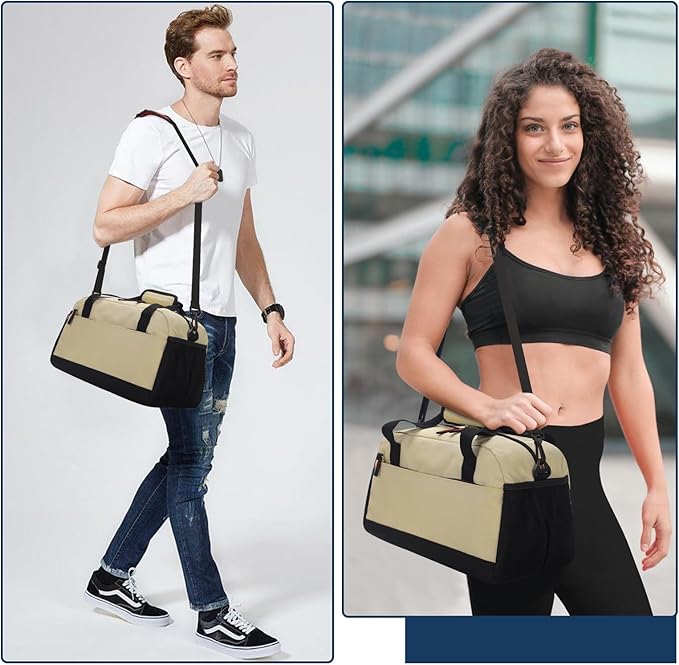 Small Gym Bag with Wet Pocket - 14 inch Mini Duffle Bag for Men & Women Lightweight Carry On Bag for Travel Sport - Camel