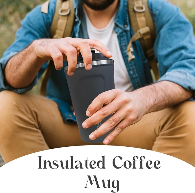 YINBAOGE Insulated Travel Coffee Mug, Spill & Leak Proof, Portable To Go Camping Stainless Steel Coffee Tumbler, Reusable Thermal Coffee Cup with Lid for Hot & Cold Drinks (2nd-Blue, 17 OZ)