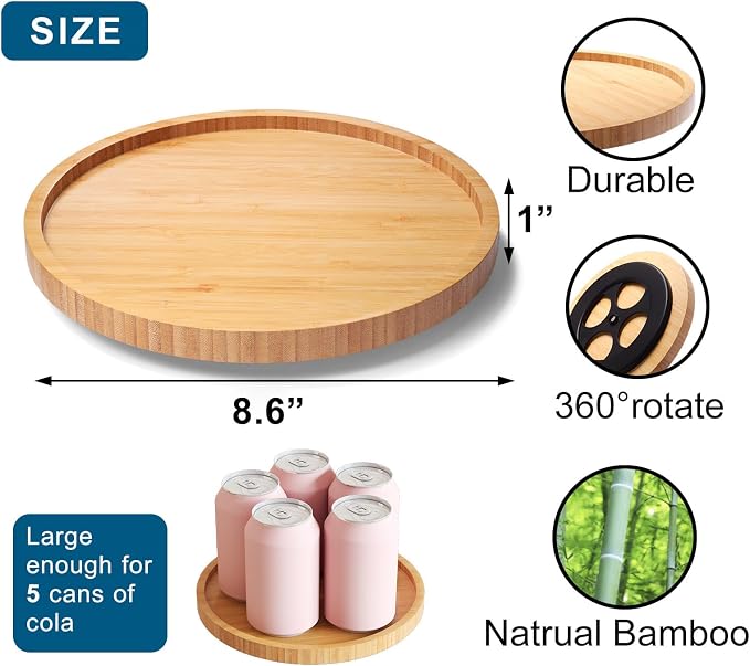 VERTORGAN Lazy Susan Organizer for Kitchen,Bamboo Turntable for Cabinet,Pantry,Vanity,Small(Natural)