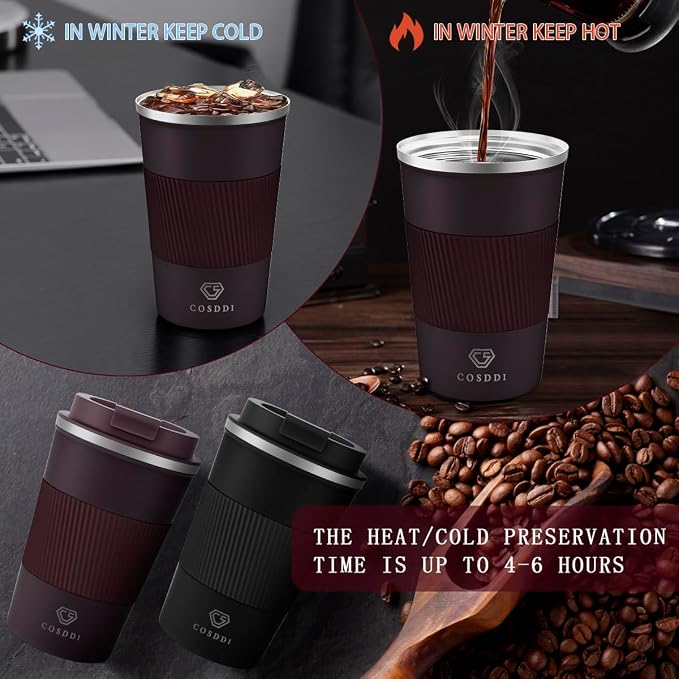 CS COSDDI 12 oz Stainless Steel Vacuum Insulated Tumbler - Coffee Travel Mug Spill Proof with Lid - coffee Cup for Keep Hot/Ice Coffee,Tea and Beer (3rd Brown)