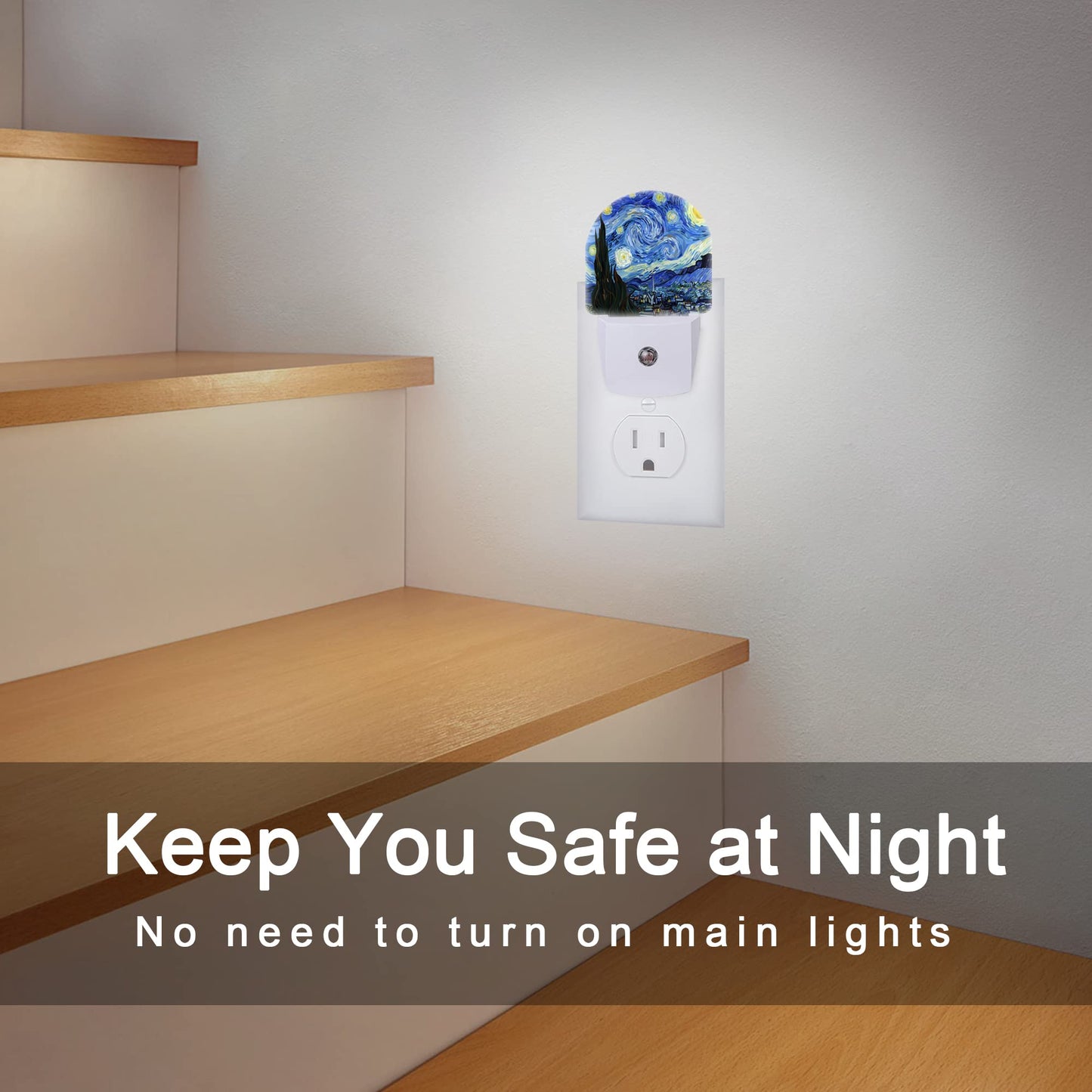 AOWULA Starry Night Night Light, Van Gogh Plug-in Wall Led Night Lights Decor for Boys Girls Room,Dusk to Dawn Sensor Wall Lamp for Stairway/Hallway/Kitchen,0.5W