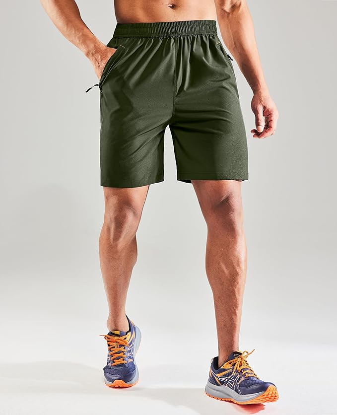 MIER Men's Quick Dry Running Shorts with Zipper Pocket, Elastic Waist Athletic Workout Exercise Fitness Shorts, 7 Inch