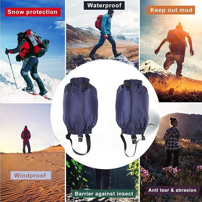 Waterproof Hiking Gaiters,Snow Boot Gaiters with Rubber Foot Strap,Lightweight and Adjustable,for Men and Women Hiking,Skiing,Mountaineering,Walking,etc.
