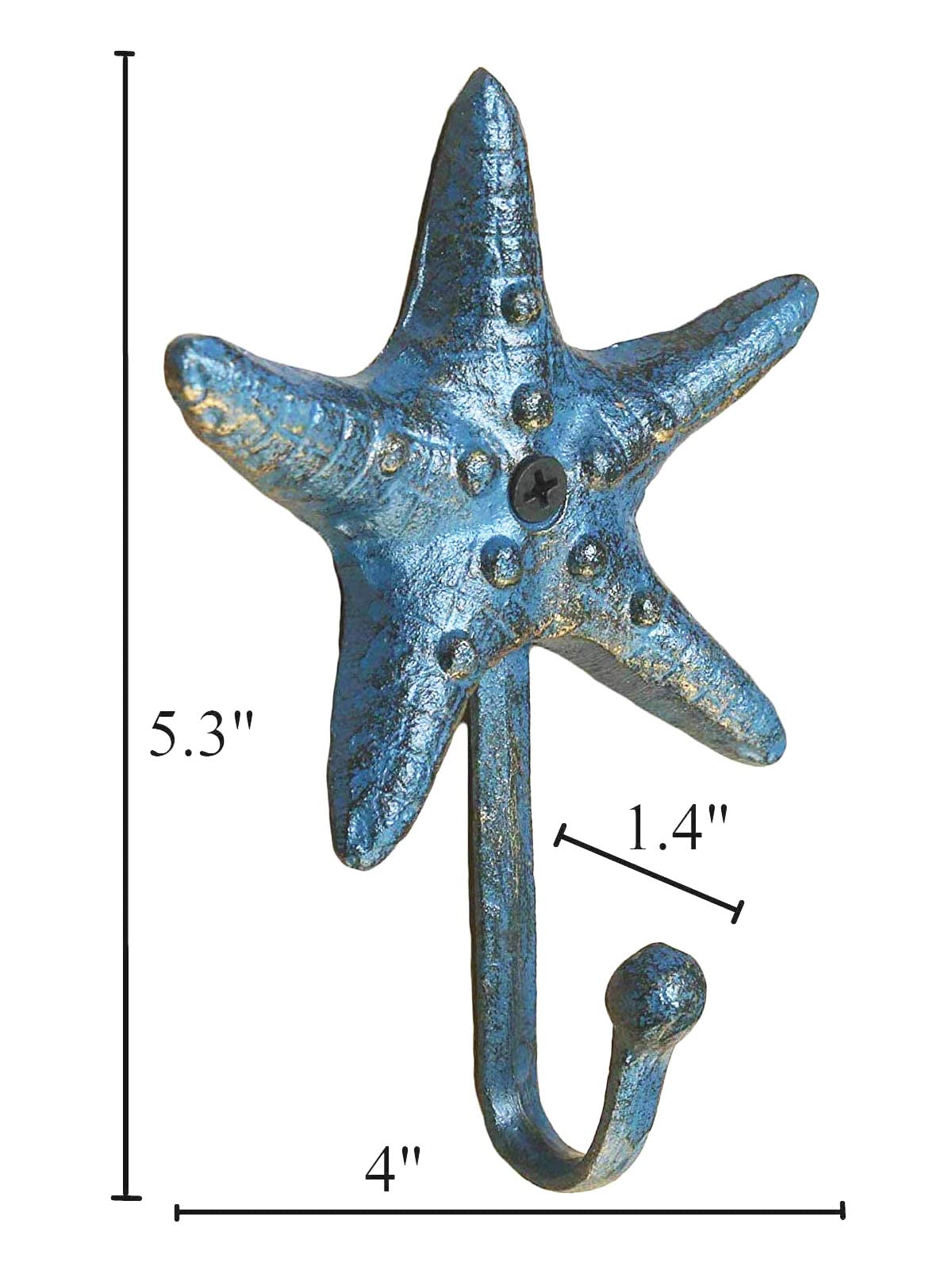 HillSpring Starfish Cast Iron Hook, Decorative Wall Hanger for Keys, Screw and Anchor Included