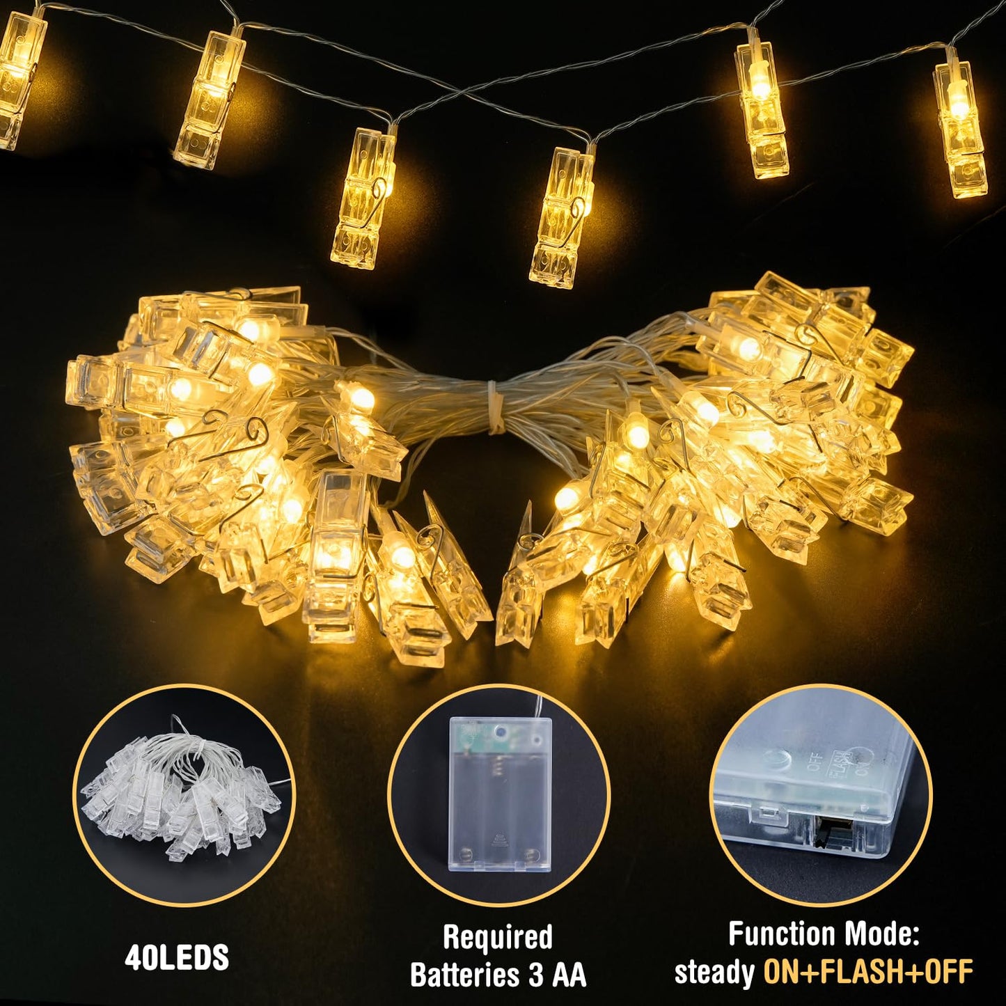 JMEXSUSS 20.8FT 40 LED Photo Clip String Lights with 40 Clips, Teen Girl Gifts Trendy Stuff-Pictures Light for Wall, Battery Operated Fairy Lights for 13 Year Old Girl Room Bedroom Dorm Decor