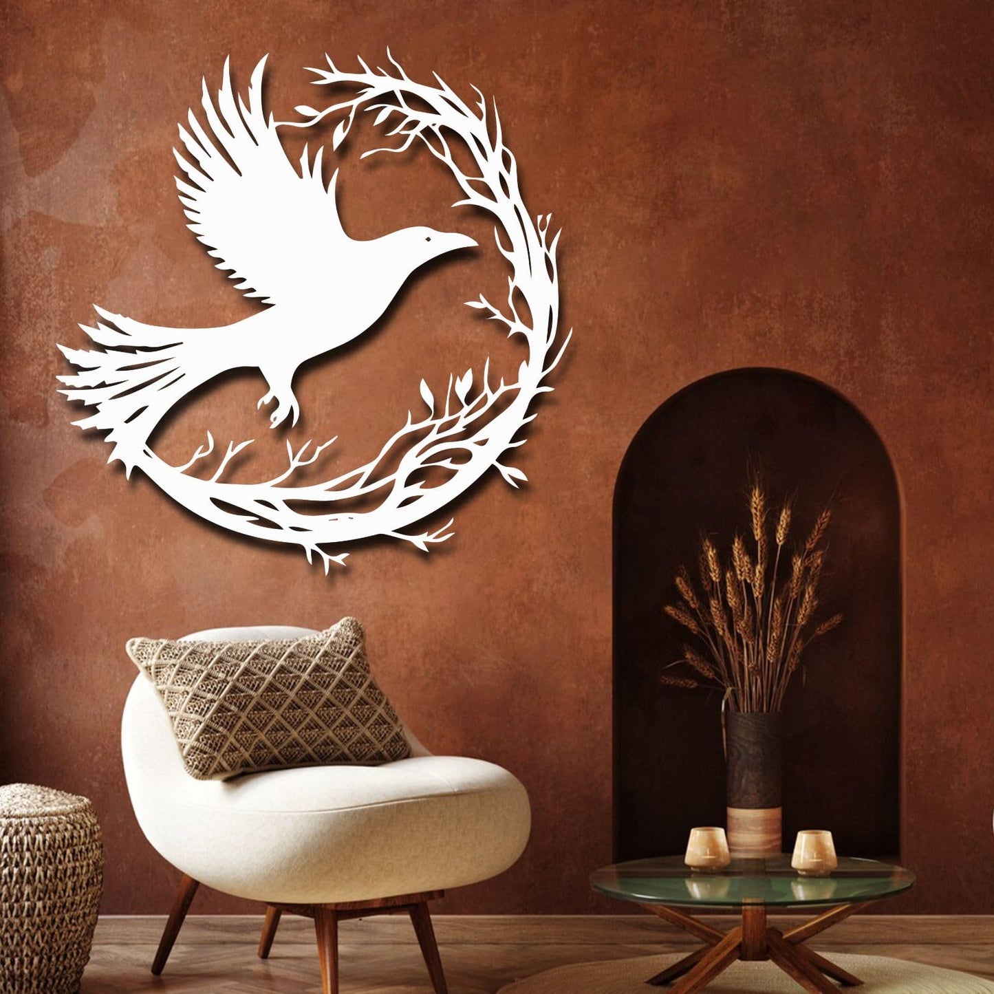ENJOYOO Crow Wall Decor, Metal Crow Silhouette, Birds on A Branch Wall Decor, Bird Wall Art, Metal Bird Silhouette Tree Art for Living room, Outdoor (Black, 19×18in/47×46cm, metal wall art)